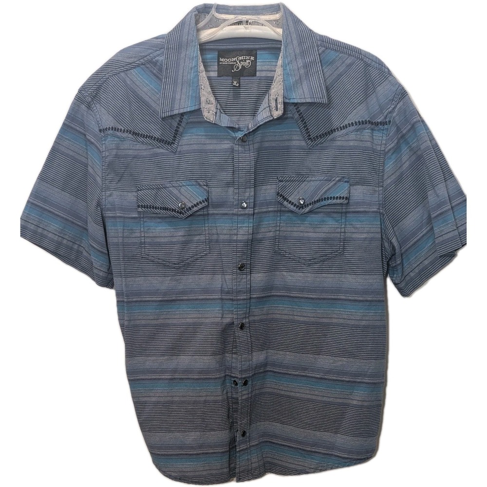 Moon Shine Spirit By Brad Paisley L Blue Pearl Snap Short Sleeve Shirt